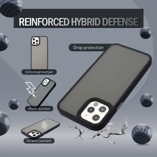 Insten Compatible with iPhone 12 Pro Case & iPhone 12 Case 6.1 inch, Translucent Matte Hybrid Cover, Anti-Shatter Anti-shock Drop Protection, Wireless Charging, Black {2}