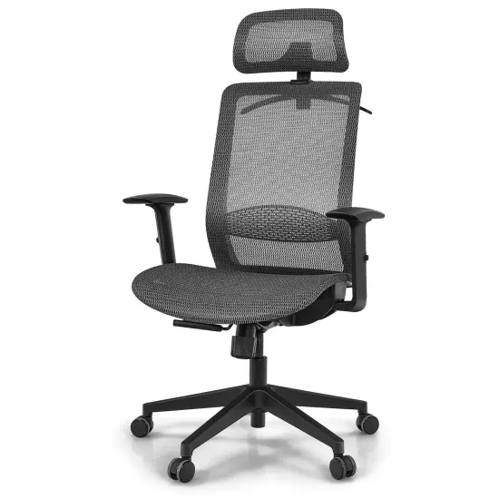 Costway Ergonomic High Back Mesh Office Chair Recliner Task Chair w/Hanger Grey\Black {1}