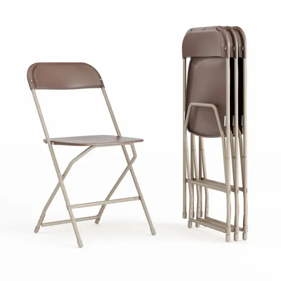 Emma and Oliver Plastic Folding Chair - 4 Pack 650LB Weight Capacity Brown {2}