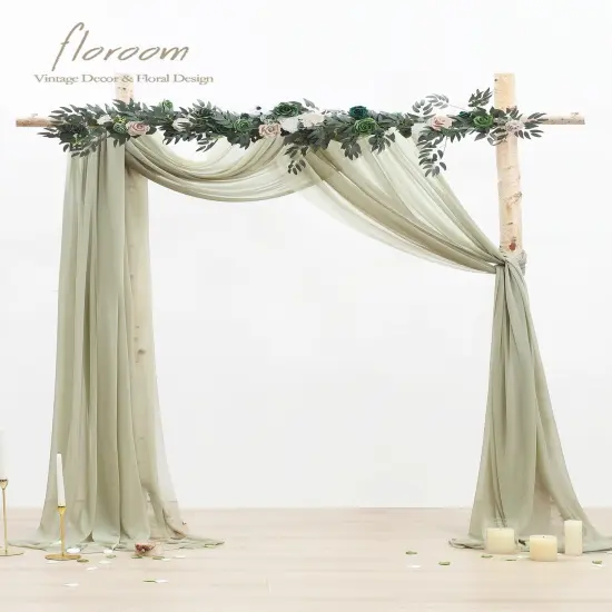 Wedding Arch Draping Fabric 2 Panels 20Ft Sage Green Chiffon Fabric Drapes Arbor Drapery Wedding Ceremony Reception Swag Decorations {5}