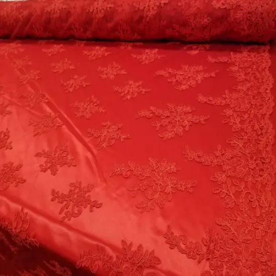 1 Yard Elegant Red Floral Embroidery Lace Mesh Fabric for Wedding Dresses 50 Inch Width {2}