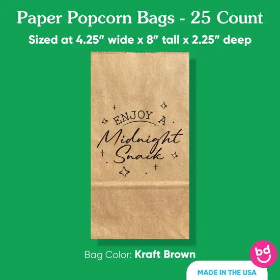 Big Dot of Happiness Midnight Snack Popcorn Bags, Late Night Wedding Favor Snack Treats, Free-Standing Individual Kraft Brown Paper Bags - 25 Count {5}