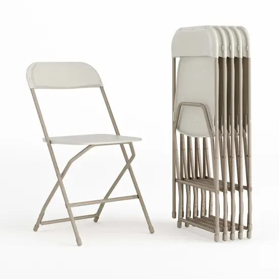 Emma and Oliver Set of 6 Stackable Folding Plastic Chairs - 650 LB Weight Capacity Beige {2}
