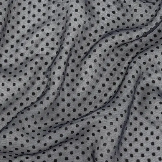 1 Yard Black Iris Luminous Burnout Polka Dot Chiffon Silk Gown Fabric 50 Inch Width {1}