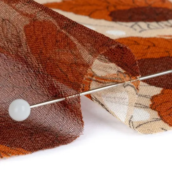 1 Yard Cinnamon Cream Plum Leaves Berries Silk Chiffon 45 inch Width {3}