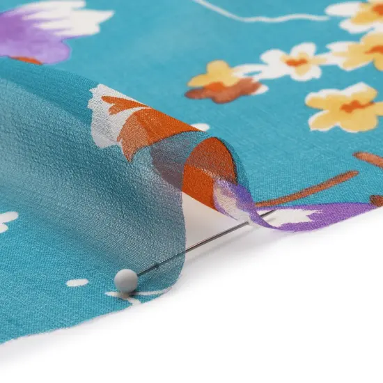 1 Yard Teal Orange & Purple Floral Silk Chiffon Fabric For Elegant Draping, 54 Inches Wide {2}