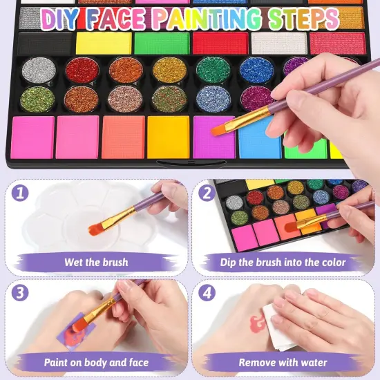 Kids Face Painting Kit	42 Colors (classic, glitter, fluorescent) {5}