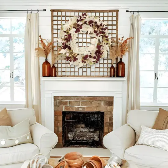 Artificial Fall Maple Leaf Wreath with Burgundy Eucalyptus (24"-26") {4}