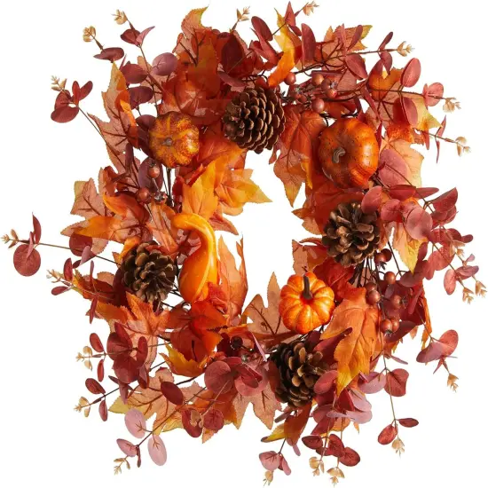 18 Inch Fall Wreath - Pumpkin {1}