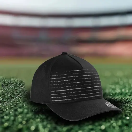 TravisMathew FOMO Novelty Cap Structured Mid Profile Flexfit 110 with Striped Front Panel Black {6}