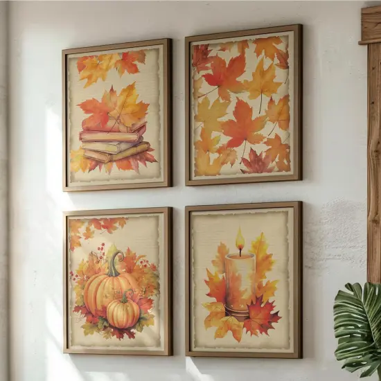 Vintage Fall Wall Art Decor Pumpkin Maple Leaves Posters Wall Decor {3}