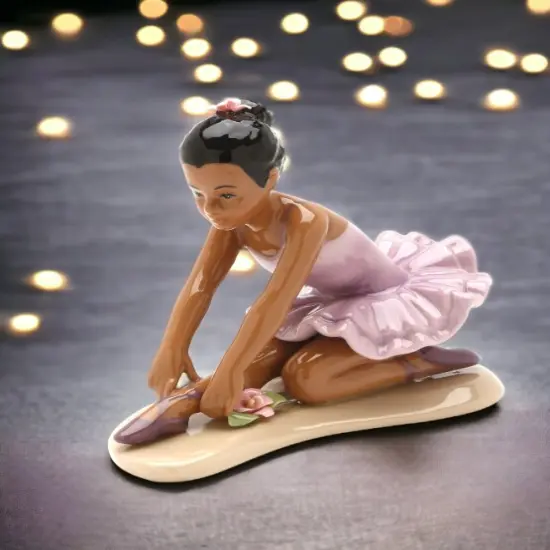 Ceramic African American Ballerina In A Lavender Dress, Home Décor, Gift for Her, Gift for Daughter, Gift for Ballerina Dancer {1}