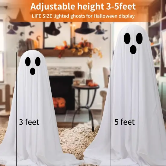 2PCS Large Lighted White Cloth Ghosts with 30 LED String Lights {3}