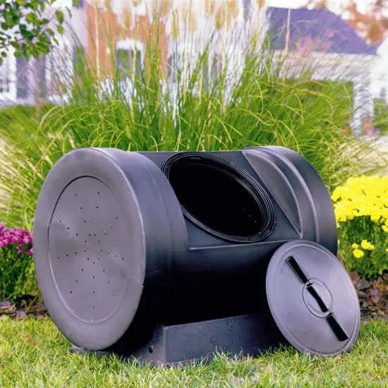 Black Polyethylene Tumbling Composter Bin with Wheels and Vent Lid {1}
