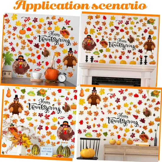 142 Pcs Fall Wall Decals Thanksgiving Wall Stickers Autumn Leaves Decoration {5}