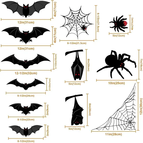 6 Sheet 59pcs Halloween Bats Spider Window Clings {4}