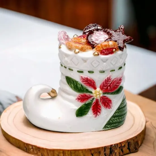 Ceramic Christmas Poinsettia Boot Ornament, Home Décor, Gift for Her, Gift for Mom, Kitchen Décor, Christmas Décor {2}