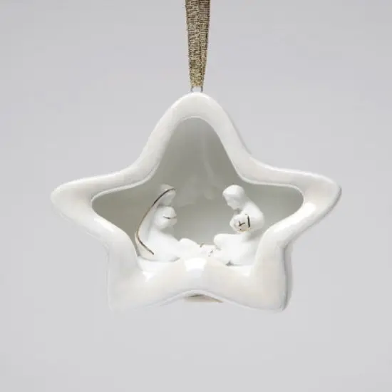 Ceramic Christmas Holy Family Nativity Star Lighted Cover Ornament, Home D&eacute;cor, Religious D&eacute;cor, Religious Gift, Church D&eacute;cor, Baptism Gift {3}