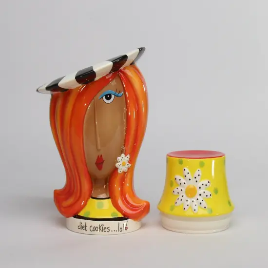 Ceramic African American Lady Daisy Flower Hat Cookie Jar, Home D&eacute;cor, Gift for Her, Mom, Friend, or Coworker, Kitchen D&eacute;cor {3}