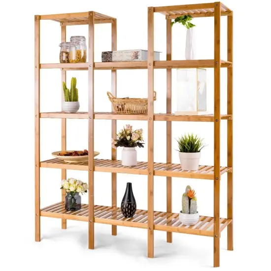 Modern Wicker Wood 4-Shelf Bookcase with 12 Cubes Lightweight Shelving Unit for Home or Office Storage {4}