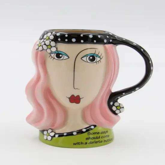 Ceramic Pink Hair Lady Cup, Home D&eacute;cor, Gift for Her, Mom, Friend, or Coworker, Kitchen D&eacute;cor {2}