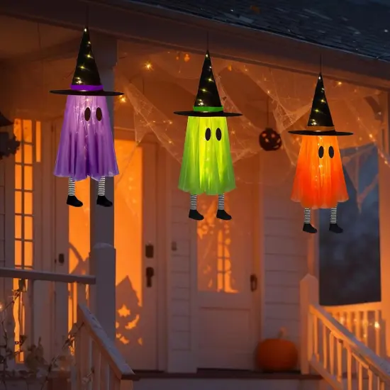 3 Packs Hanging Ghost Halloween Decor with String Lights {2}