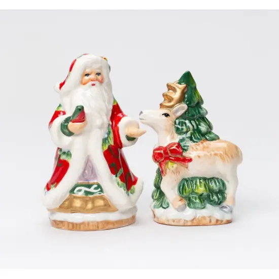 Ceramic Christmas Victorian Harvest Santa & Reindeer Salt & Pepper Shakers, Home Décor, Gift for Her, Gift for Mom, Kitchen Décor {3}