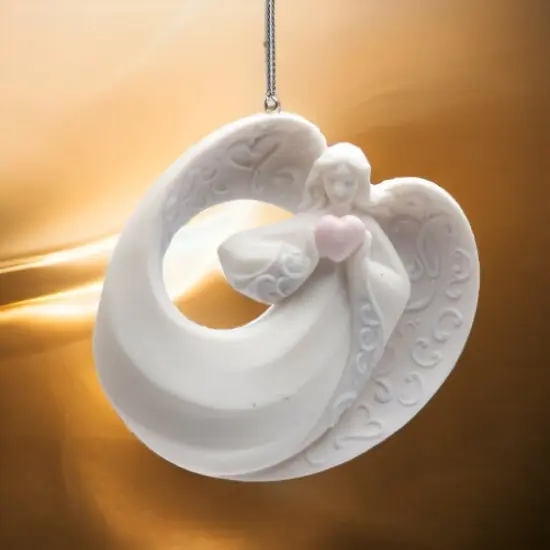 Ceramic Christmas Decor Angel Ornament With Heart, Home D&eacute;cor, Religious D&eacute;cor, Religious Gift, Church D&eacute;cor, Baptism Gift {1}