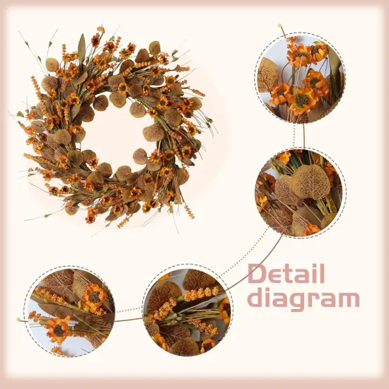 22 Inch Fall Wreath with Eucalyptus Leaves {2}