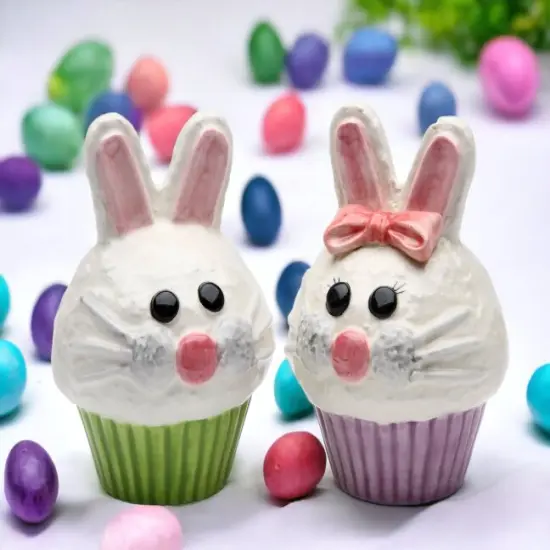 Ceramic Bunny Rabbit Cupcake Salt and Pepper Shakers, Home D&eacute;cor, Gift for Her, Gift for Mom, Kitchen D&eacute;cor, Spring D&eacute;cor, Easter D&eacute;cor {2}