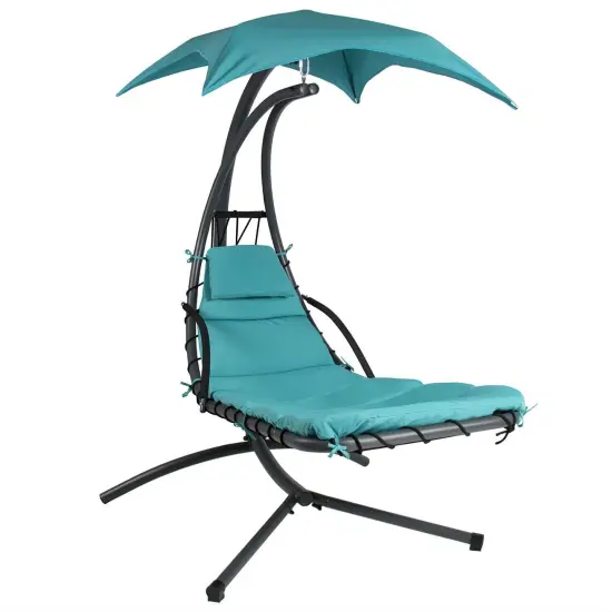 Teal Chaise Lounger Hammock Chair with Canopy & Cushion for Outdoor {1}