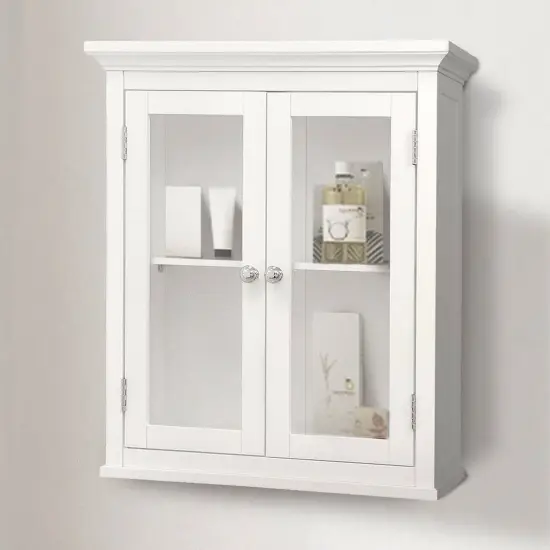 Classic White Wall Mounted Bathroom Cabinet with 2 Doors and Shelves MDF Storage Organizer {4}