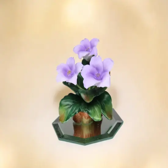 Ceramic Violet Flowers on Glass Base Figurine, Gift for Her, Gift for Mom, Home Decor {2}