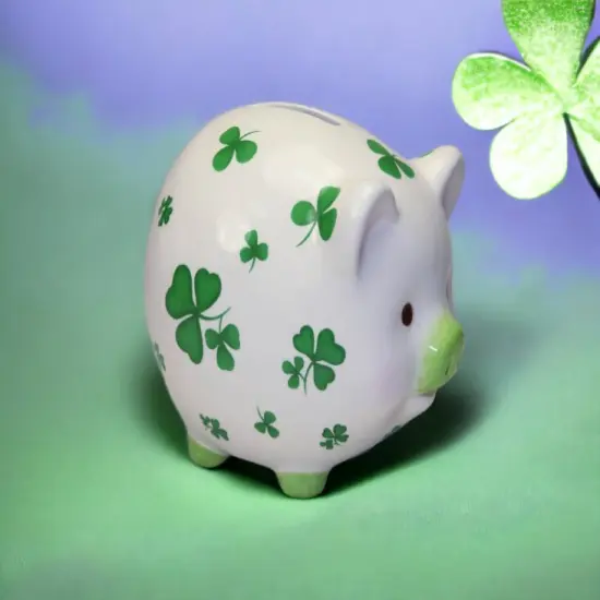 Ceramic Pig with Shamrock Design Piggy Bank, Home D&eacute;cor, Gift for Her, Gift for Mom, Kitchen D&eacute;cor, Irish Saint Patrick&rsquo;s Day D&eacute;cor {1}