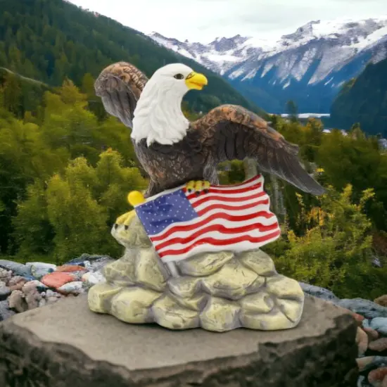 Ceramic Bald Eagle with American Flag Figurine, Home D&eacute;cor, Patriot Gift, Gift for Mom, Gift for Dad, Independence Day D&eacute;cor, July 4th {2}