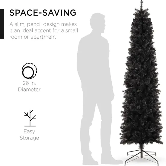Pencil Christmas Tree Unlit Slim Artificial Tree with Foldable Base & Easy Assembly Black {3}