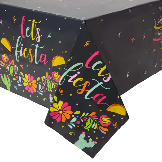 3 Pack Let&rsquo;s Fiesta Table Covers for Cinco de Mayo Decorations, Mexican Taco Party Supplies (54 x 108 In) Black {3}