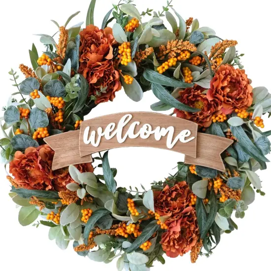 24 Inch Fall Peony Eucalyptus Leaves Wreath {1}