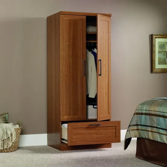 Sienna Oak Wardrobe Closet with Adjustable Shelf Garment Rod and Drawer Storage Cabinet Armoire {2}