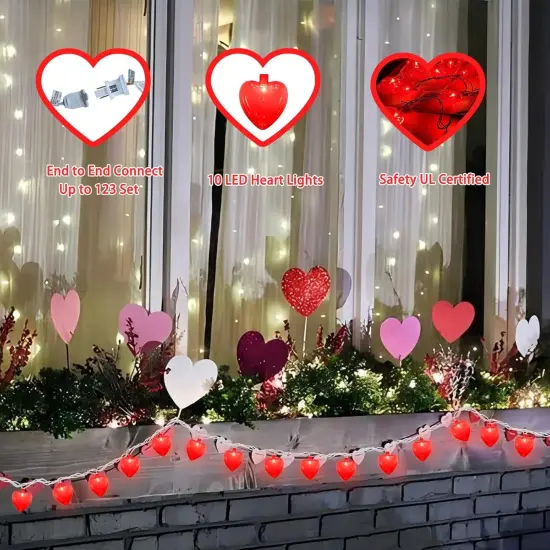 Red Heart String Lights, 8.5FT Outdoor Valentine Decoration {4}