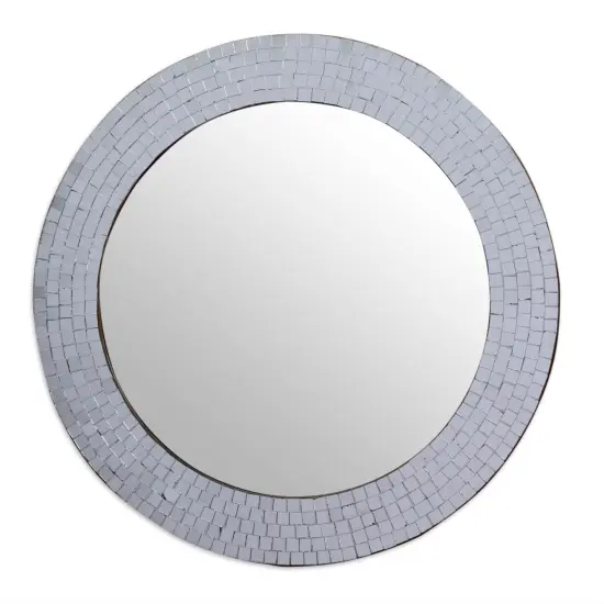 Silver Mosaic Glass Round Bathroom Wall Mirror with MDF and Plaster Frame {1}