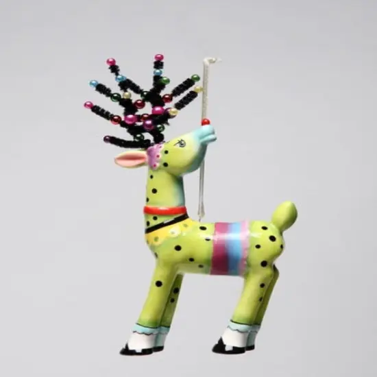 Ceramic Dotted Deer In Green with Beaded Antlers Ornament - , Home D&eacute;cor, Gift for Her, Gift for Mom, Kitchen D&eacute;cor, Christmas D&eacute;cor {3}
