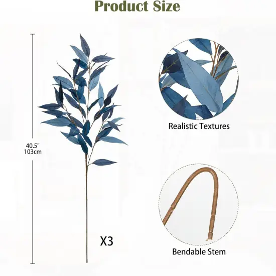 32 Inch Artificial Eucalyptus Leaves and Stems - Navy Blue {2}