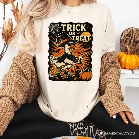 Trick or Treat Goose T-Shirt, Vintage Halloween Witch Tee for October {2}