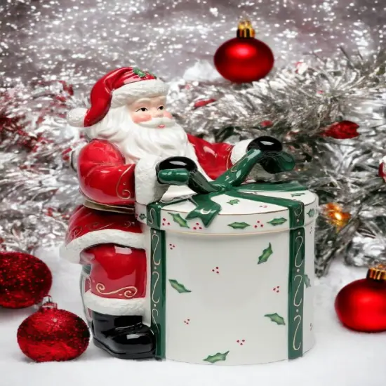 Ceramic Santa Claus Opening Gift Cookie Jar, Home Décor, Gift for Her, Gift for Mom, Kitchen Décor, Christmas Décor {1}
