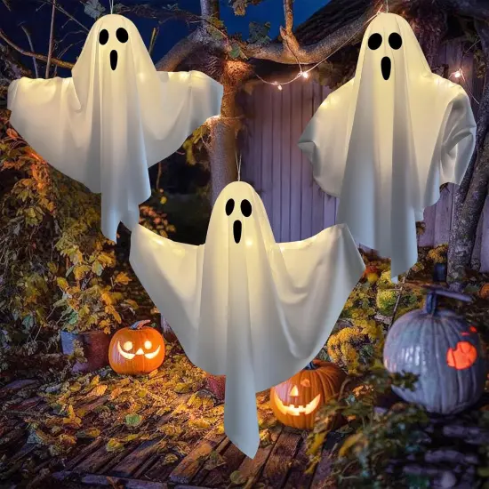 3 Pack Halloween Light-up Ghost Decorations - 22.5 Inch (White) {1}