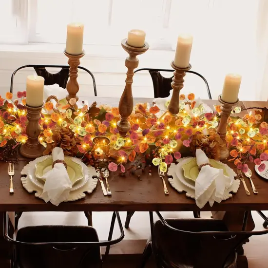 6FT Lighted Fall Eucalyptus Leaves Garland {2}