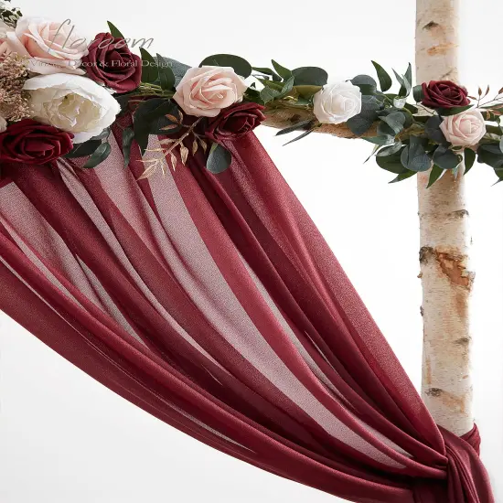 Wedding Arch Draping Fabric 2 Panels 20Ft Burgundy Chiffon Fabric Drapes Arbor Drapery Wedding Ceremony Reception Swag Dark Red Decorations {4}
