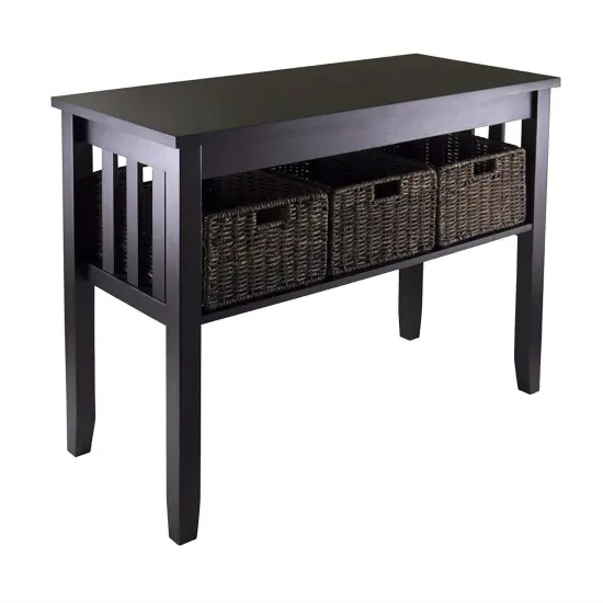 Espresso Console Table with 2-Tier Storage Shelf and 3 Baskets for Entryway or Living Room {1}