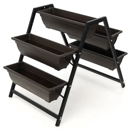 Black-Brown Metal asnd PE 3-Tier Raised Garden Bed with Handles {1}